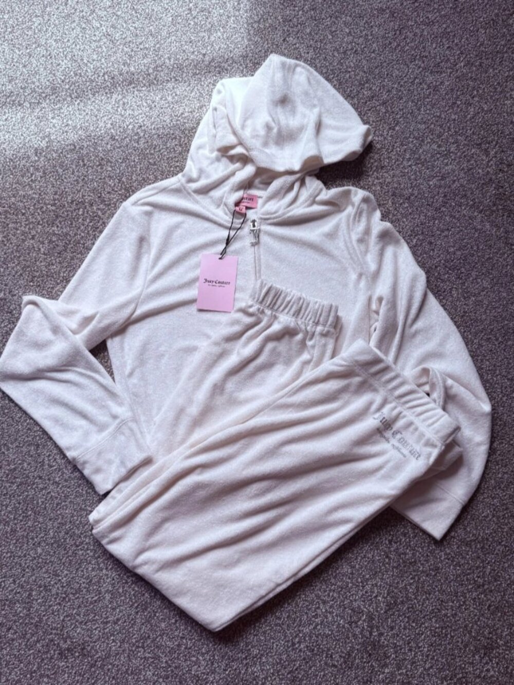 NWT Juicy Couture Women's Cream Towel Terry Bling Tracksuit Pants Set Size M